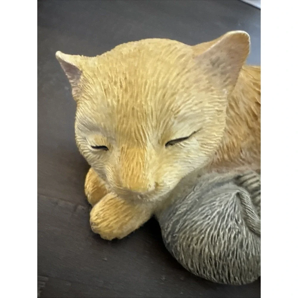 Cat and Mouse Curled Up Sleeping Figure Orange Grey 5